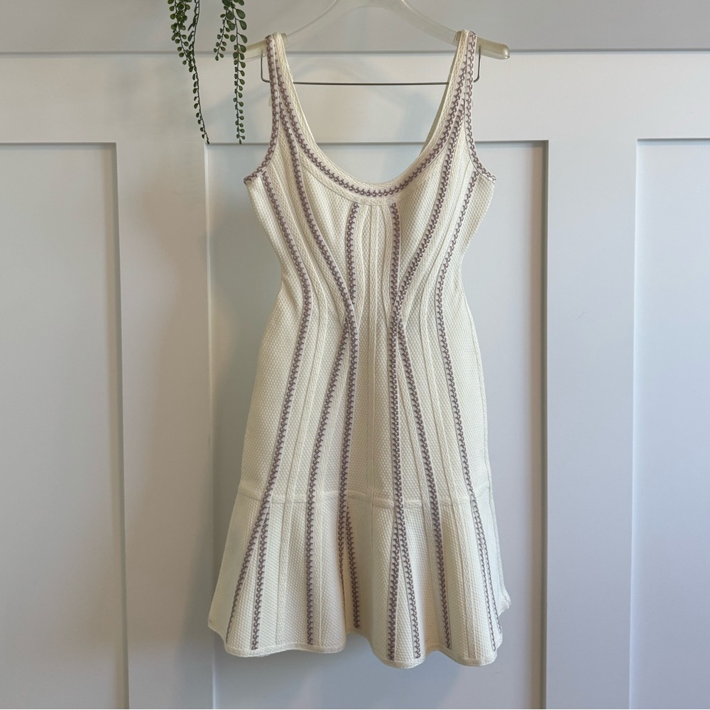 Women’s Cream Knit Tank Dress with Taupe Stripes